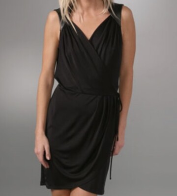 Mara Hoffman black silk leather backless wrap dress S Shopbop punk rock |  eBay
