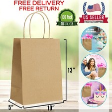 100Pcs Brown Paper Shopping Kraft Retail Gift Merchandise Bags With Handles m 