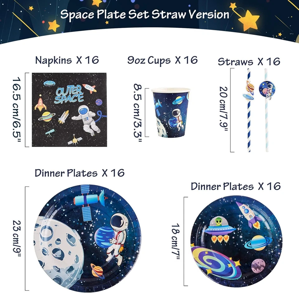 80 Stück Weltraum Partygeschirr Pappteller Kindergeburtstag mit Pappbecher Servi - Bild 3 von 4