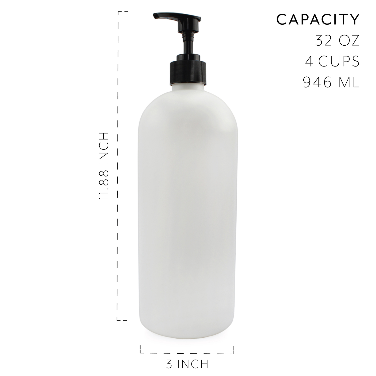 White Plastic Shower Pump Bottles Set of 3; 32oz for Shampoo, Body Wash