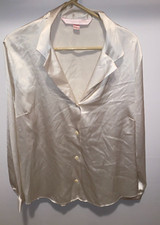 Victoria Secret Vintage Pajama Top Women's L Satin Button Long Sleeve off White