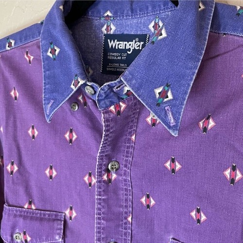 Wrangler Vintage Cowboy Cut Long Sleeve XL Tails Purple Southwest Aztec Size 16 - Picture 5 of 14