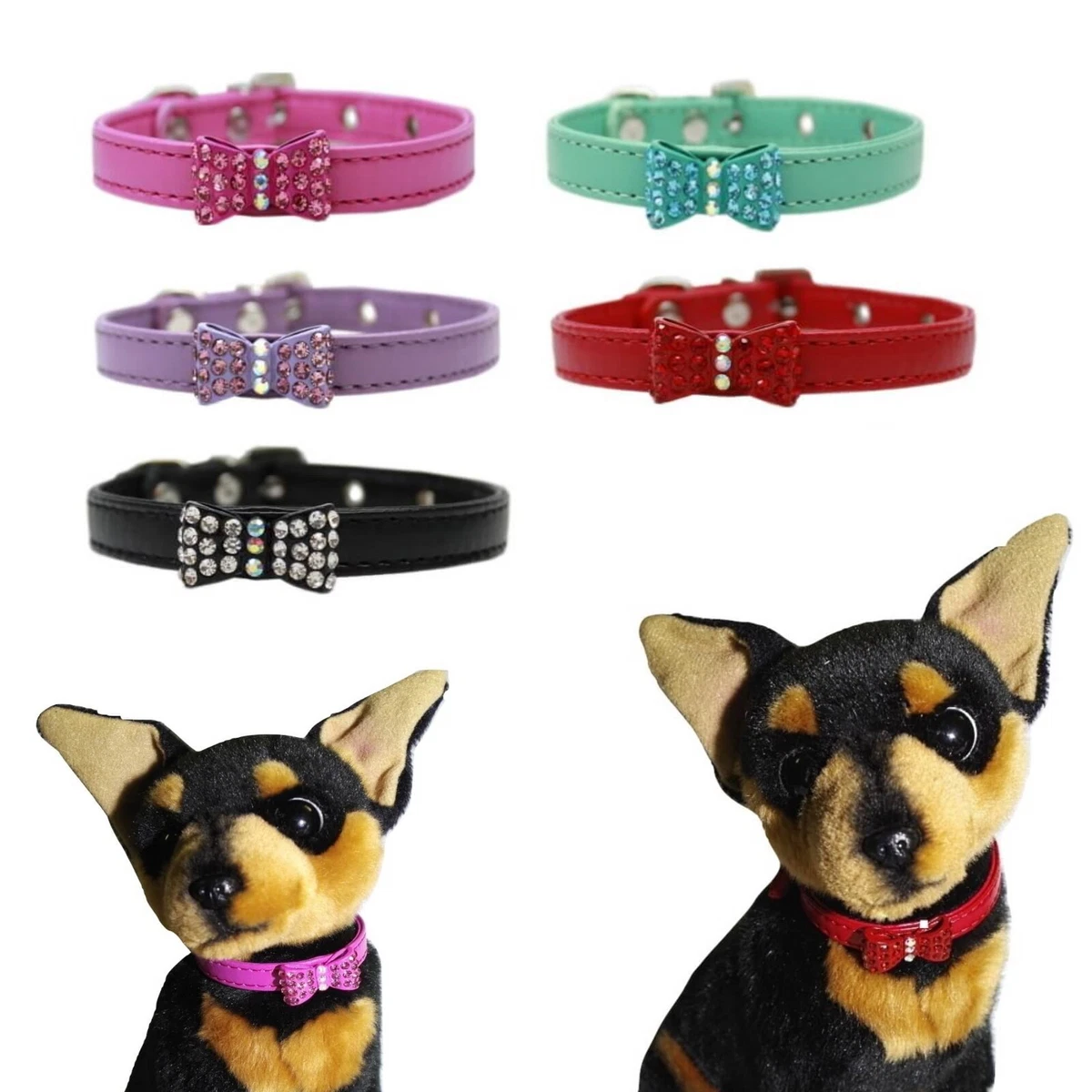 Dog Collar Narrow Rhinestone Bow S Xs