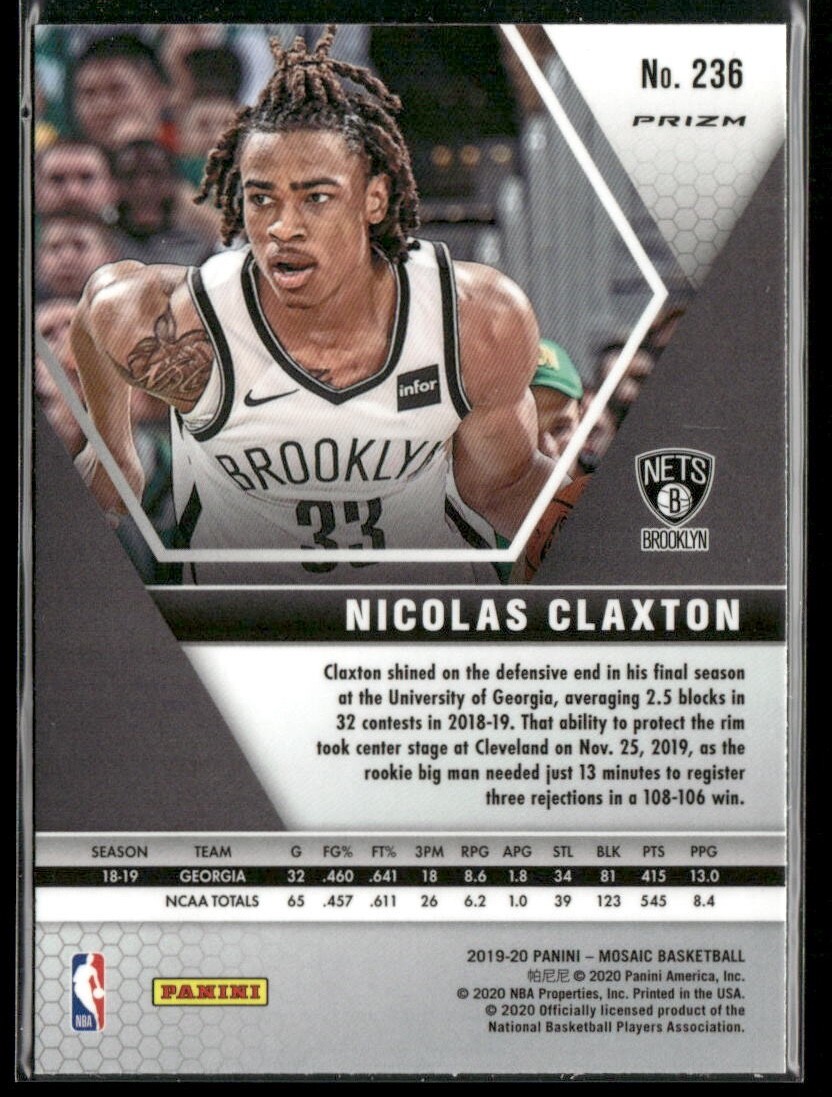 2019-20 Panini Mosaic Reactive Blue Prizm Nicolas Claxton Rookie