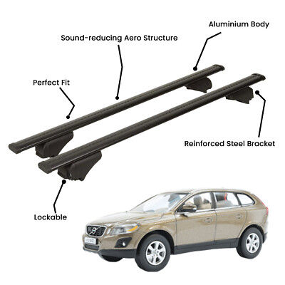 2 Pcs Black Roof Rack Cross Bars For VOLVO XC60 SUV 2009-2017