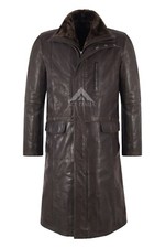 Men's Long Knee Length Brown Leather Style Jacket Overcoat Daryl Dixon