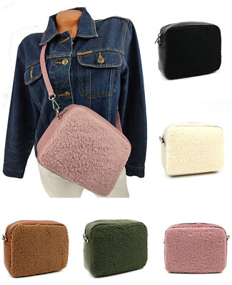  ITALY  ECHTLEDER DAMEN UMHÄNGETASCHE SCHULTERTASCHE BODY BAG TEDDY FELL  NEU 