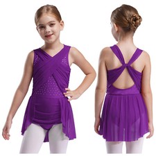 Kids Girls Leotard Contemporary Dress Ballerina Bodysuit Latin Ballroom Rumba