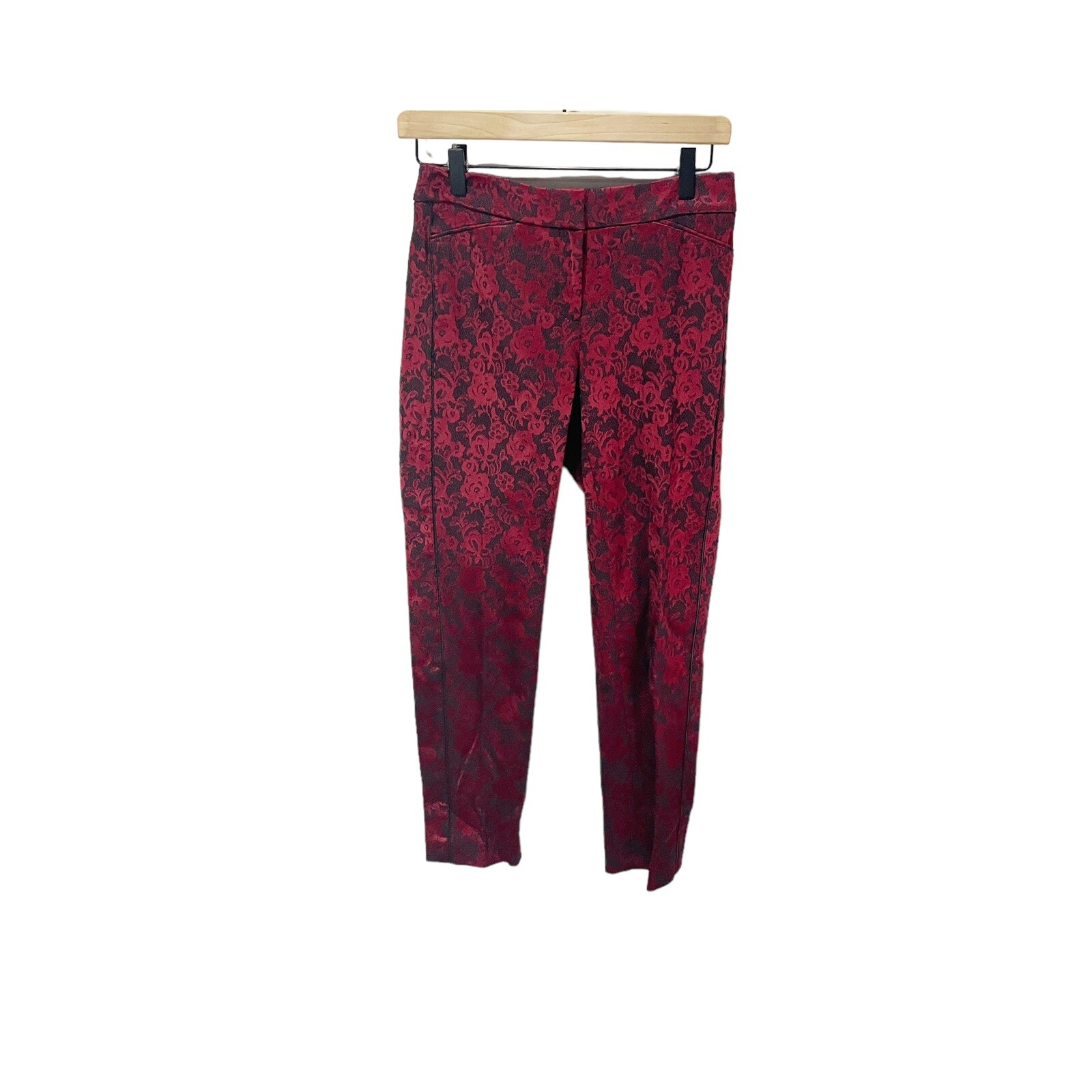 White House Black Market Burgundy Floral Lace Ankle Pants Size 00 Slim