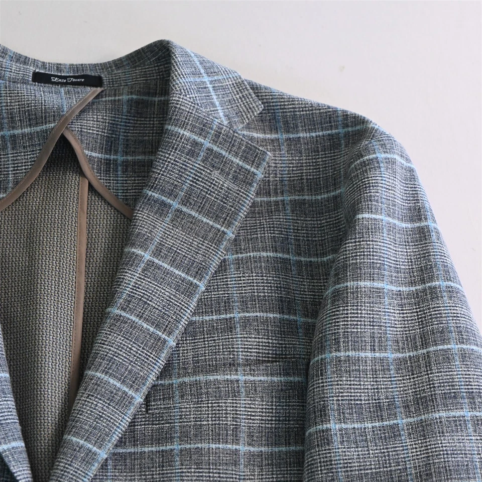 Blazer chaqueta suave abrigo deportivo Enzo Tovare 44R azul a cuadros sin estructura para hombre Foto 2 de 4