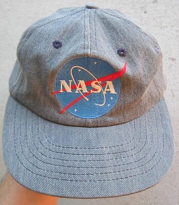 NASA SYNTHETIC VISION SYSTEMS PROJECT LEATHER STRAPBACK OSFM HAT CAP, BLUE JEAN