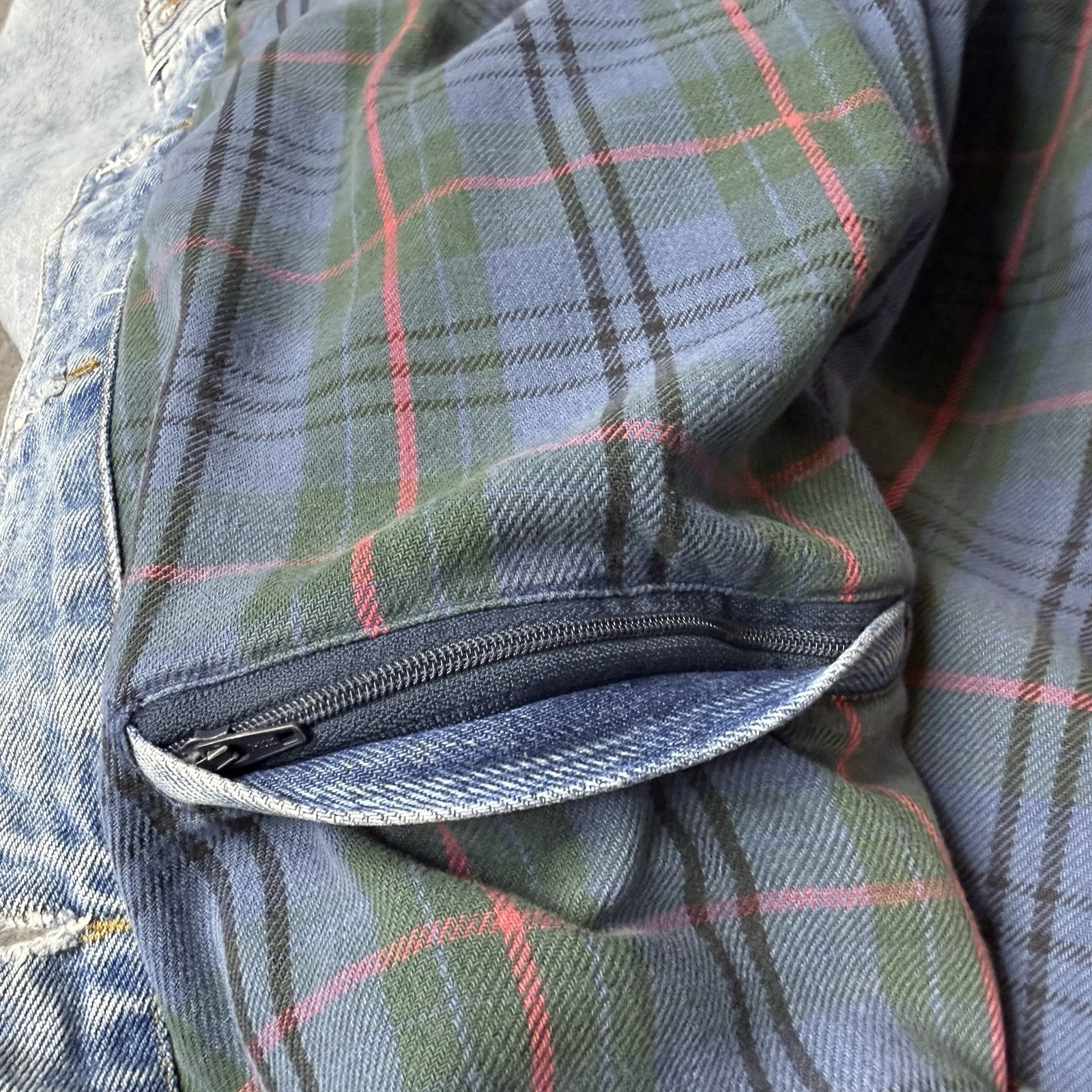 Vintage 90s GH Bass Denim Jacket Mens XL Leather Collar Plaid Lined Workwear image 14