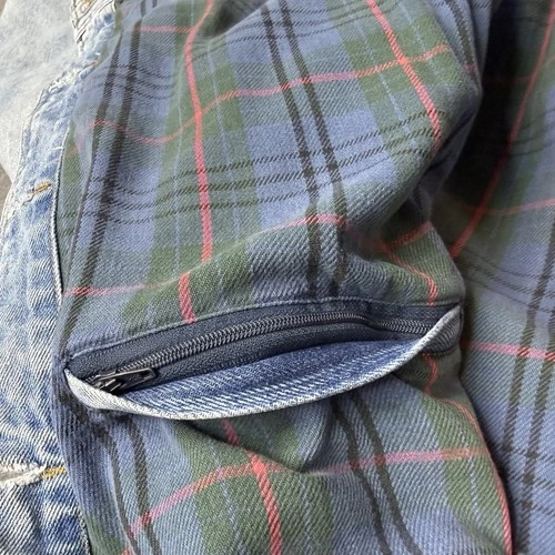 Vintage 90s GH Bass Denim Jacket Mens XL Leather Collar Plaid Lined Workwear image 14