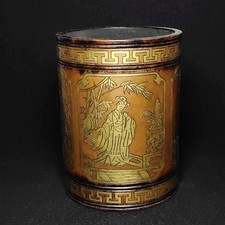 5" Old Gilded purple copper China Ancient Four belle Statue Brush Pot Collection