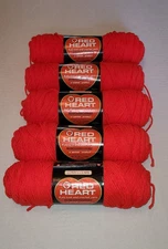 5 Five Skein Lot Coats & Clark Red Heart Four Ply Scarlet Red Knit Crochet Yarn