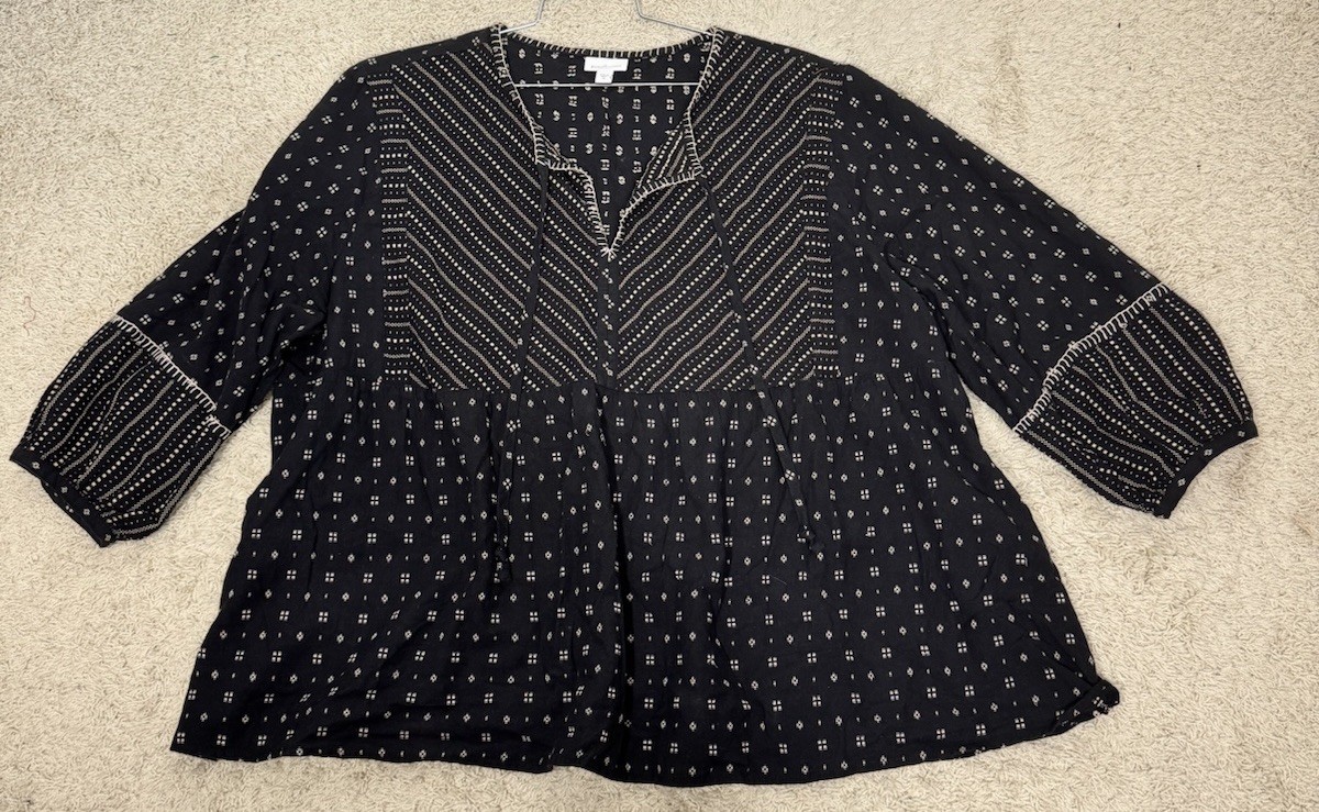 Pure Jill Elements Black Embroidered Split Neck P… - image 6