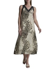 Dkny V-Neck Printed Linen Dress Women's