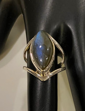Vintage Designer Sterling Silver Labradorite Gemstone Unisex Ring Size 6