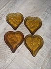 Vintage Indiana Glass Tiara Amber Heart Shaped Trinket/Ring Dish Set Of 4