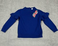 Janie And Jack Sweater Girls 2T Blue Embroidered Poppy Ruffle Boho Cotton
