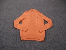 Polo Ralph Lauren Sweater Mens S Orange Silk Pullover Fisherman Pony Cable Knit