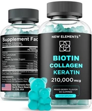 Biotin Gummies with Keratin & Collagen Peptides - Advanced Supplement for Hai...