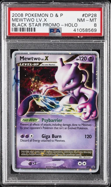 2008 POKEMON DIAMOND & PEARL BLACK STAR PROMO #DP28 MEWTWO LV.X-HOLO PSA 8