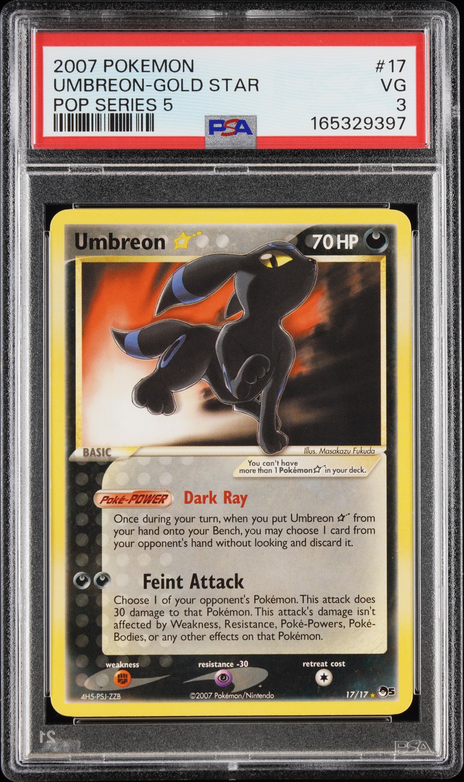 2007 POKEMON POP SERIES 5 #17 UMBREON-GOLD STAR PSA 3 view 1