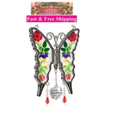 Gifts for Mom Butterfly Suncatcher I Love You Mom Stained Glass Sun Catcher H...