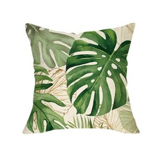 Tropical Plant Decorative Throw Pillow Cover 16 x 16, Green Gold Monstera Pal...