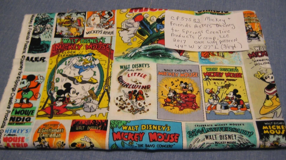 SPRING CREATIVE FABRIC DISNEY MICKEY & FRIENDS POSTERS CP57583, 3/4 YD, 2017 - Image 3 of 3