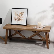 43" Farmhouse Wood Bench, Rustic Solid Wood Entryway Bench Seat with Double X...