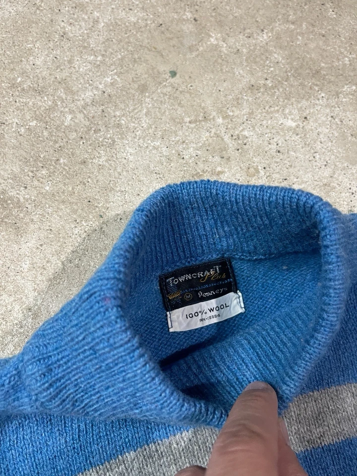 Vintage 60s Towncraft Penneys Long Sleeve Sweatshirt Medium Acrylic Striped Knit - Image 3 of 4