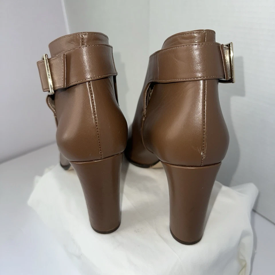 MaxMara Women's Tobacco Ornati Leather Block Heel Ankle Booties Size 9.5 - Image 4 of 4