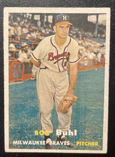 1957 Topps #127 Bob Buhl Braves Huge Green Blobs Variation Print Error