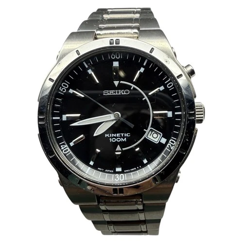 Seiko Kinetic 5M62 100M Watch Silver Vintage Stainless Steel