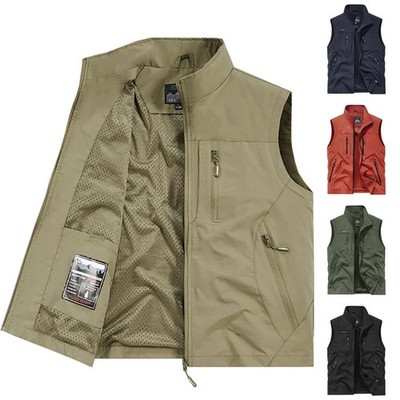 Herren Weste Mit Taschen Wandern Outdoor-Angeln Funktionale Weste Ärmellos DE
