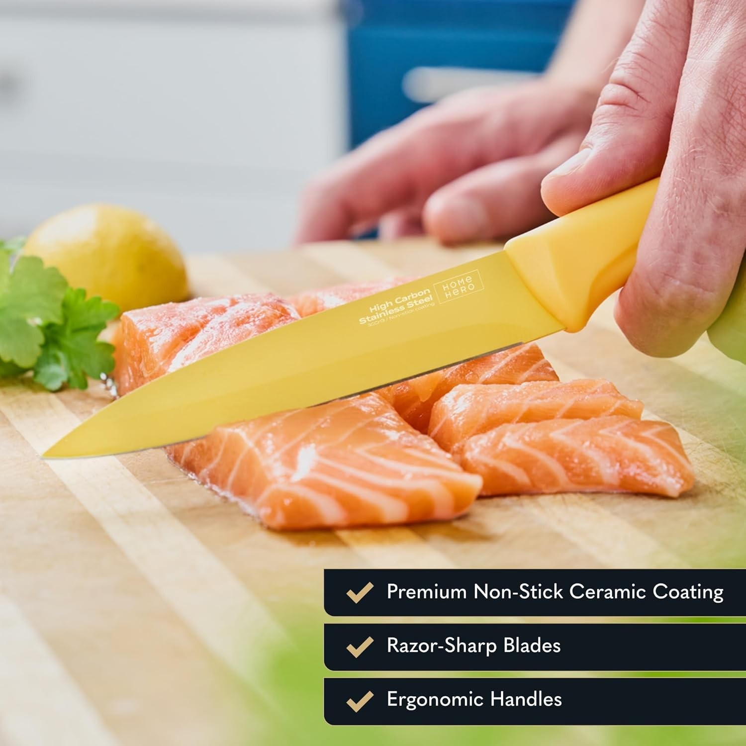 Juego de cuchillos de cocina con bloque de afilador integrado,16pcs Profesional