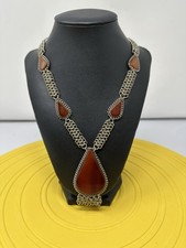 Sterling Silver Genuine Carnelian Gemstone Choker Pendant Necklace 75g 18 Inch 