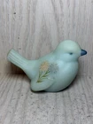 FENTON BLUE SATIN GLASS BIRD FIGURINE WITH FLOWERS, PAINTED BY PAM MILLER, VINT.