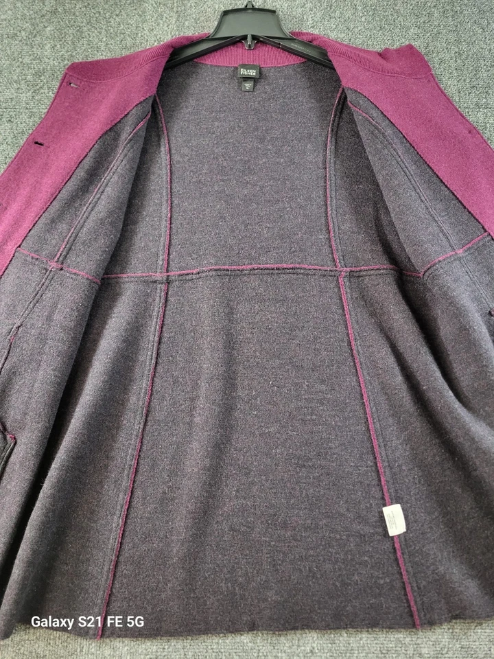 Eileen Fisher длинный кардиган свитер женщин XL фиолетовый круглый вырез шерсти мериноса - Изображение 4 из 4