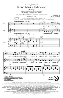 5 Copies Bruno Mars - Hitmaker! (Medley) 2-Part Choir and Piano Choral Score Mus