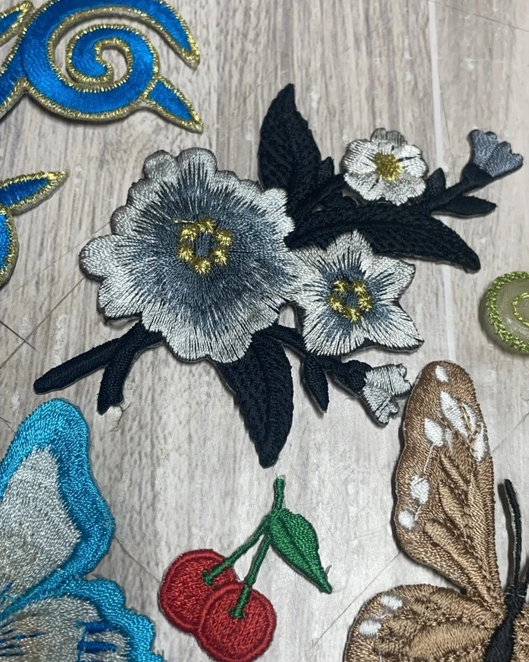 Lot of 24 Sew On Butterfly Patches Mixed Floral Cherries Embroidered Colorful - Image 3 of 4
