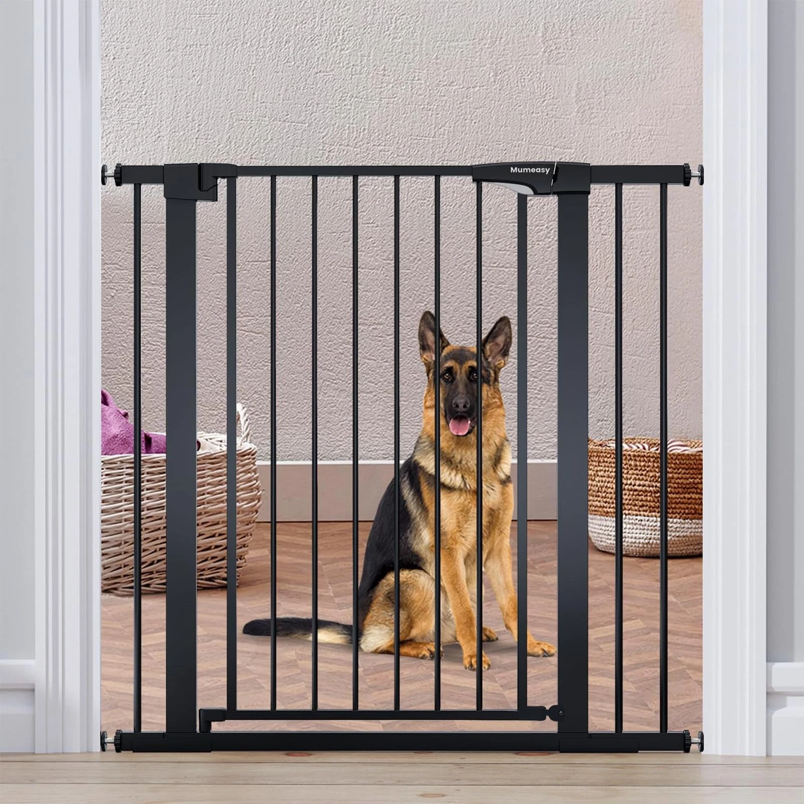 Mumeasy 36" High Extra Tall Dog Gate, 29.6"-40.5" Wide Pressure Mounted Black