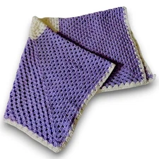Hand Crocheted Blanket Baby Lap Afghan Purple / Lilac White 38"x38" NWOT
