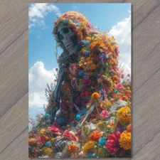 Art Print Grim Reaper Skeleton Flowers Strange Weird Creepy Colorful Unusual