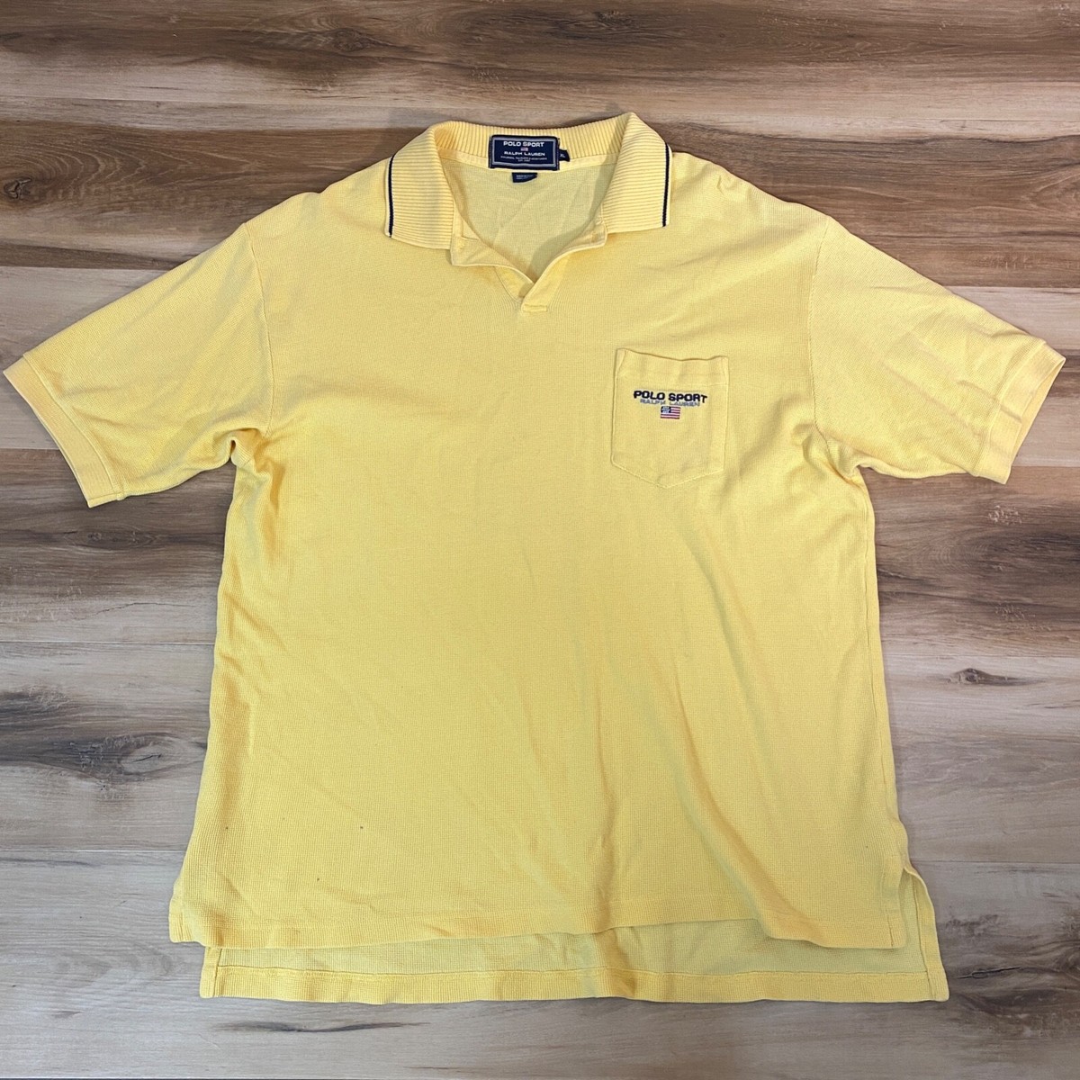 Polo Sport Shirt Mens XL Pique Cotton Yellow Vintage Ralph