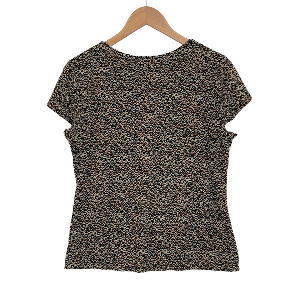 Charter Club Blouse Top Womens Petite Medium Multi Geo Print Short Sleeve V Neck - Image 2 of 4