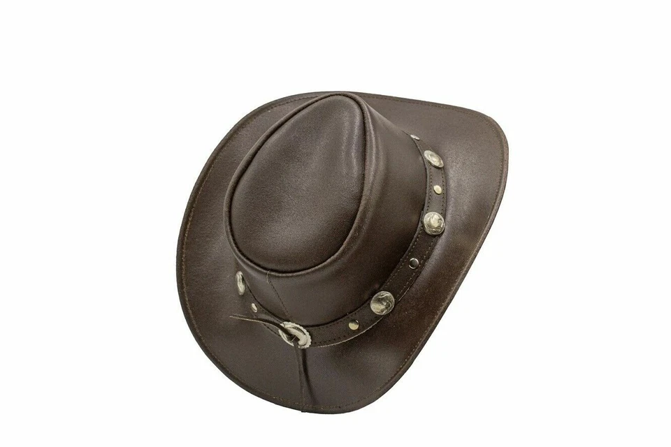 Sombrero vaquero occidental de cuero genuino marrón para hombre y mujer  Foto 2 de 4