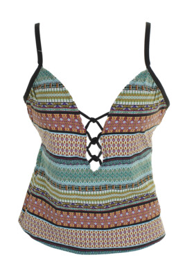 Bleu Von Stange Beattie Blau Mehrfarbig Push-Up Plunge Tankini Top 8